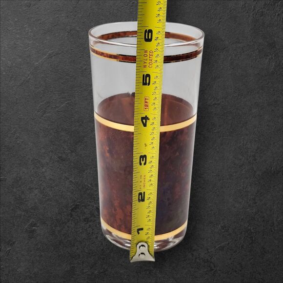 6 Vintage Culver Highball Glasses Tortoiseshell Brazilian Brown 22K Gold Barware - Picture 9 of 10